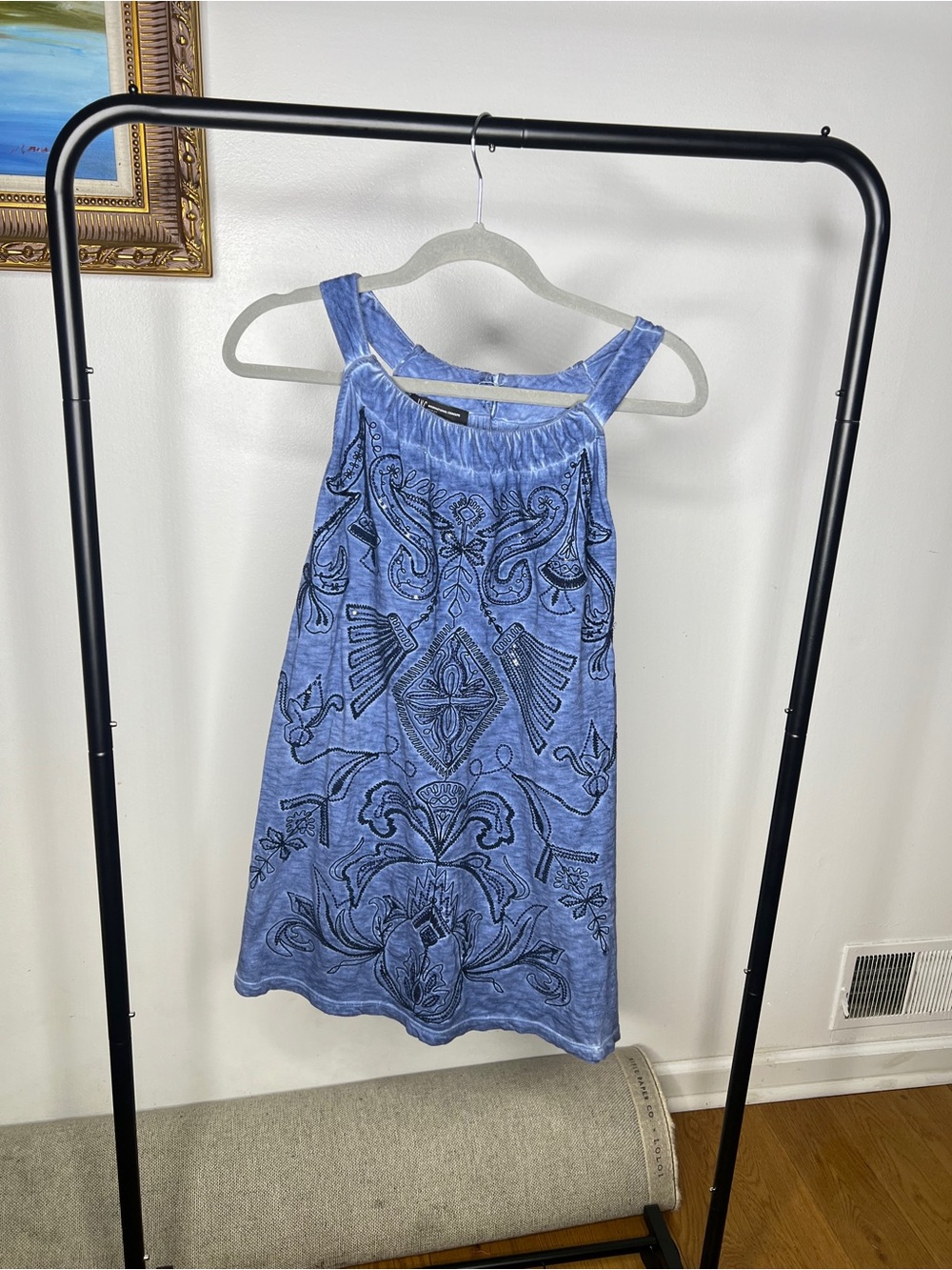 INC International Concepts Blue Embroidered Sundress Top